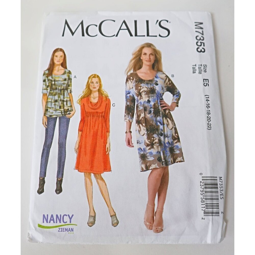 Vintage McCall's M7353 Sewing Pattern Misses Top and Dresses Loose Fitting